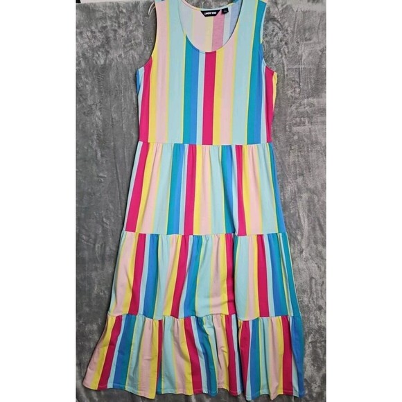 Lands End Maxi DressSz Lg  Color Stripes Sleeveless Tank Stretch Casual Beach - Picture 1 of 9